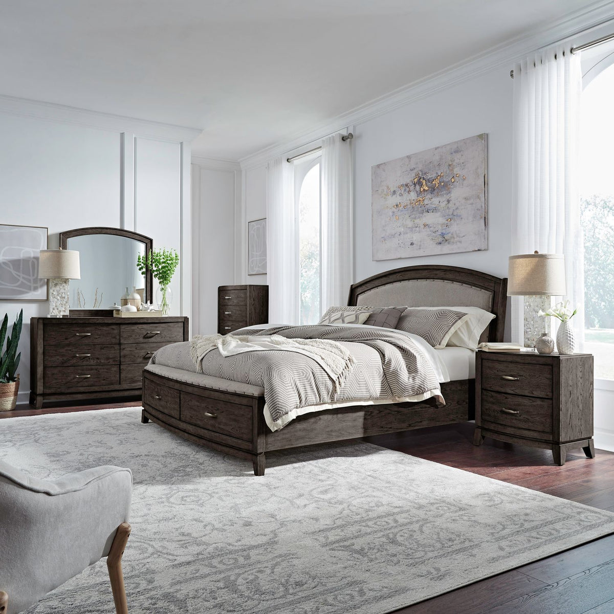 805B-BR-KUSDMCN - King Uph Storage Bed, Dresser & Mirror, Chest, Night Stand - Liberty Furniture