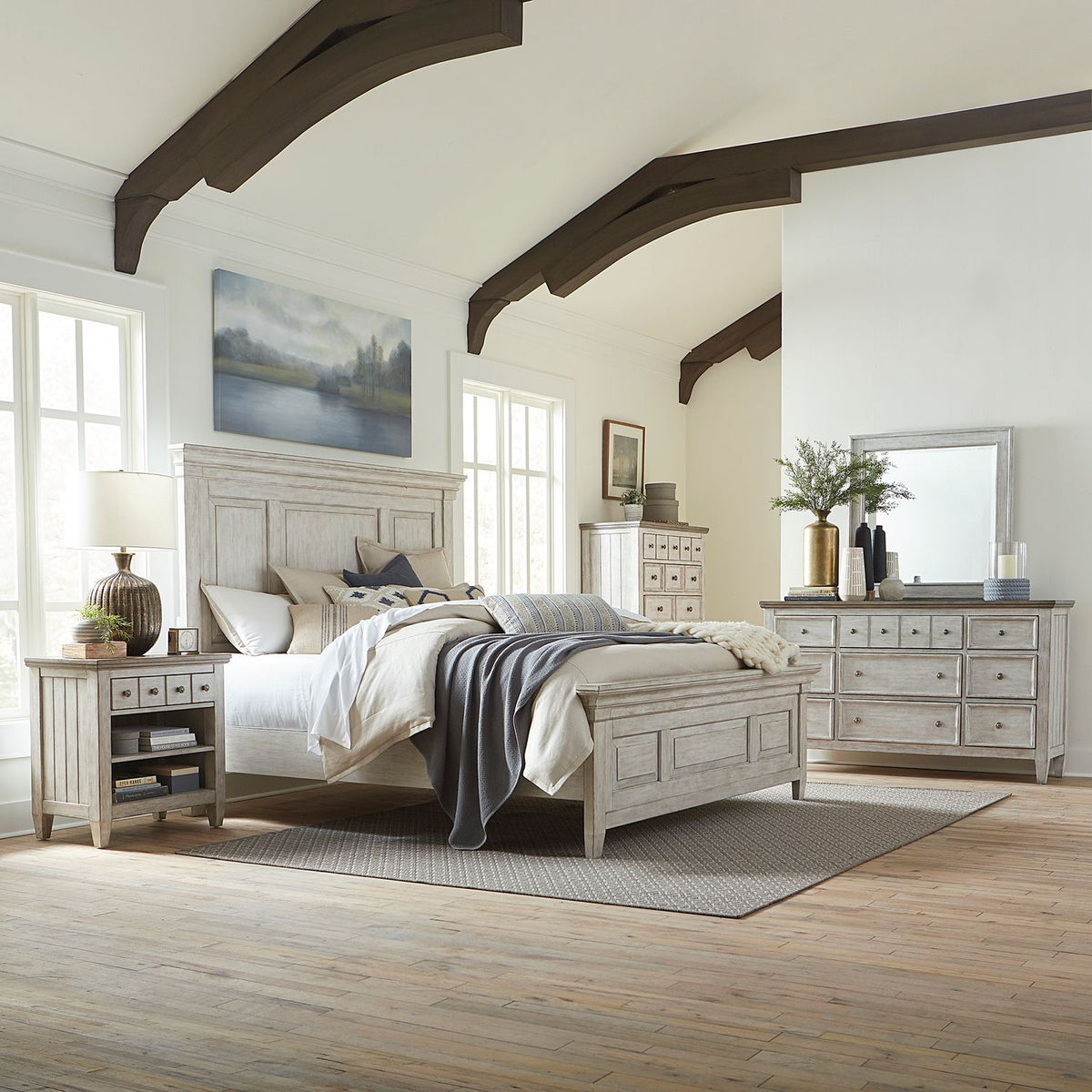 824-BR-CPBDMCN - King California Panel Bed, Dresser & Mirror, Chest, Night Stand - Liberty Furniture