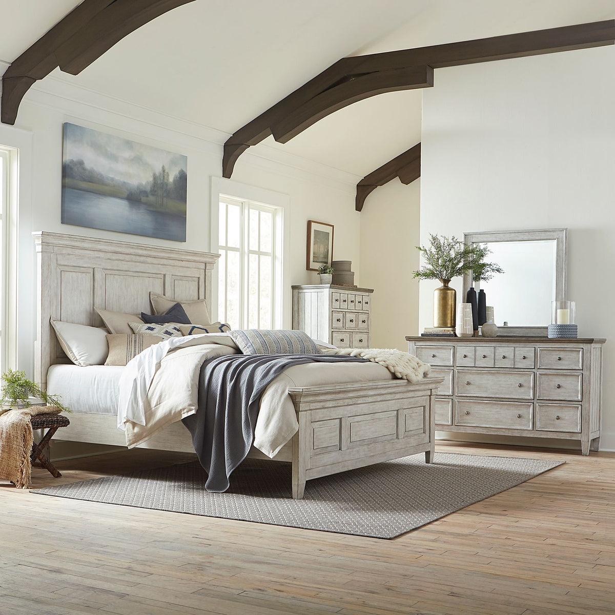 824-BR-KPBDMC - King Panel Bed, Dresser & Mirror, Chest - Liberty Furniture