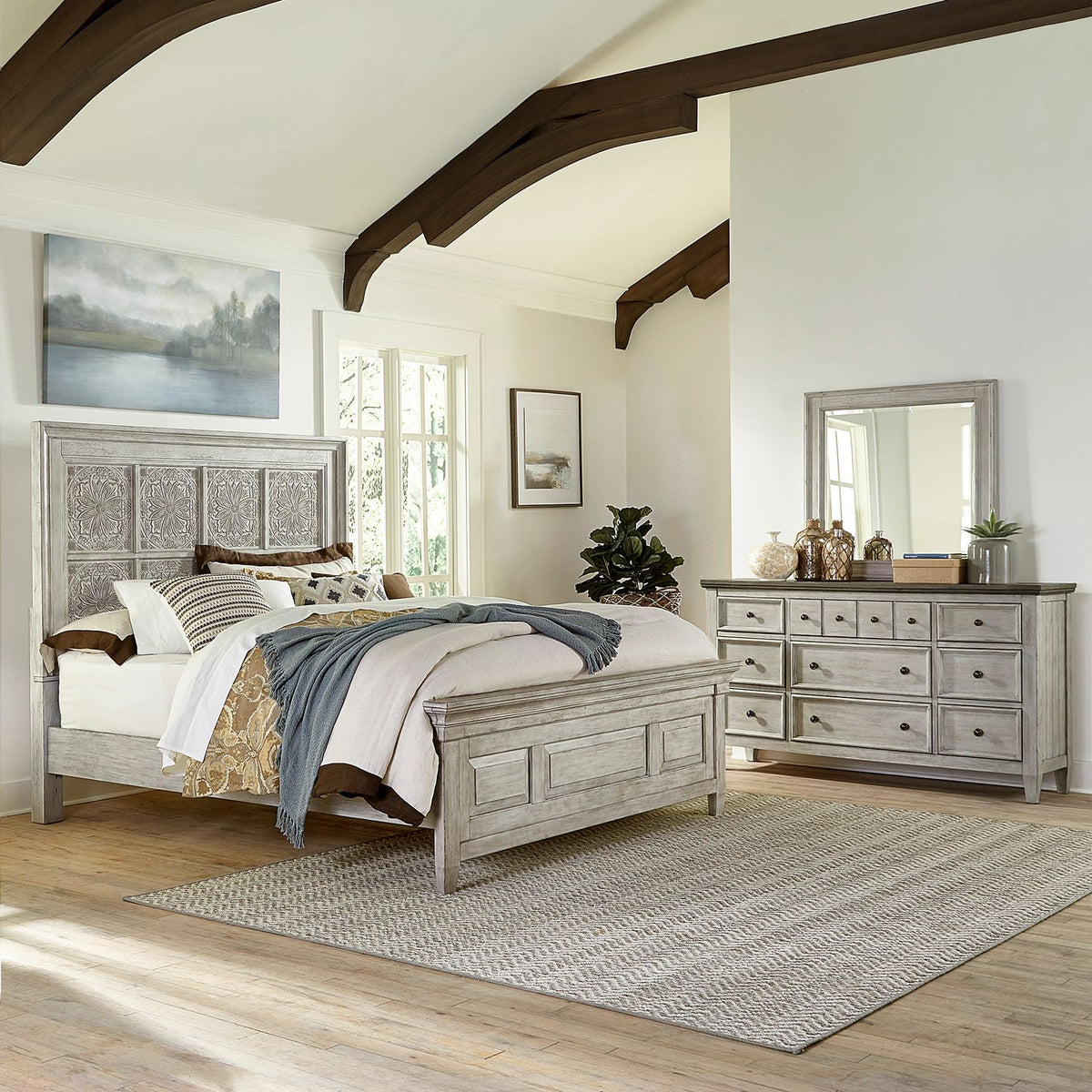 824-BR-OKPBDM - King Opt Panel Bed, Dresser & Mirror - Liberty Furniture