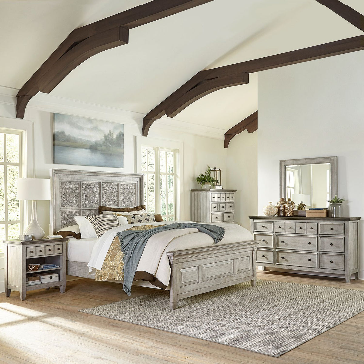 824-BR-OKPBDMCN - King Opt Panel Bed, Dresser & Mirror, Chest, Night Stand - Liberty Furniture