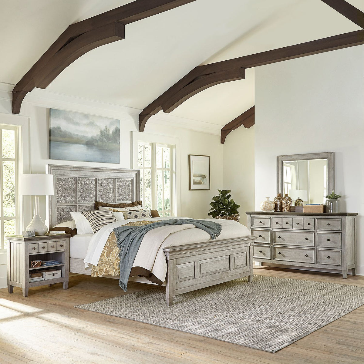 824-BR-OKPBDMN - King Opt Panel Bed, Dresser & Mirror, Night Stand - Liberty Furniture