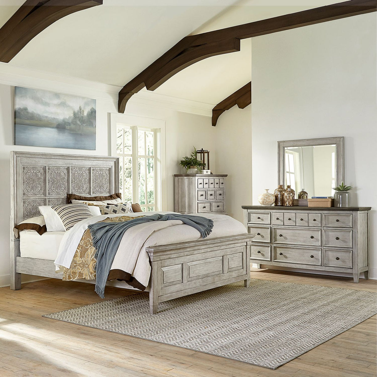 824-BR-OQPBDMC - Opt Queen Panel Bed, Dresser & Mirror, Chest - Liberty Furniture