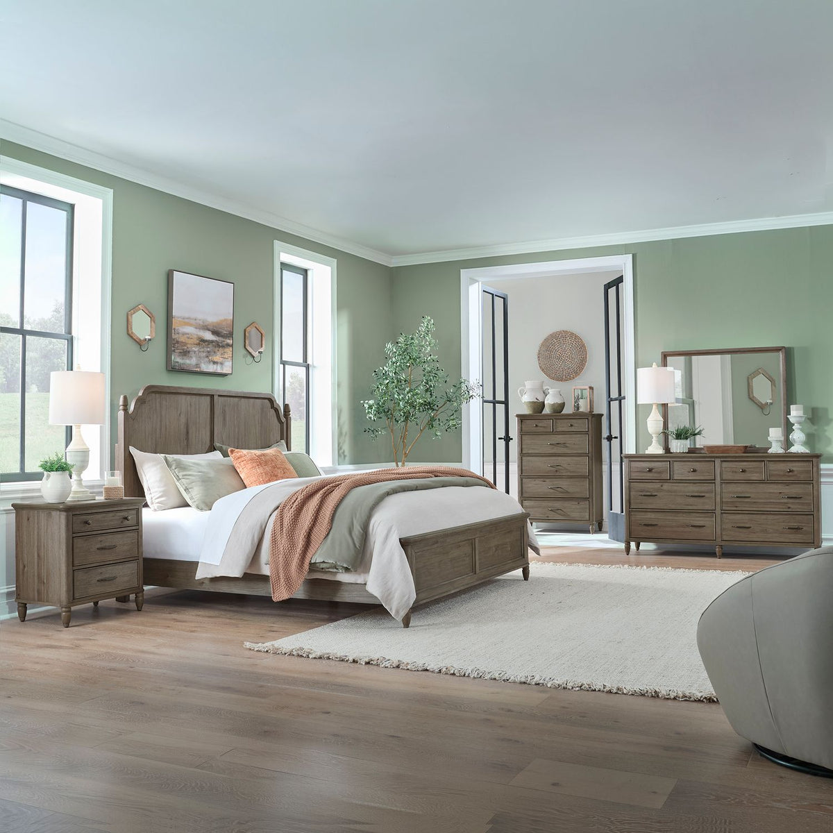 866-BR-KCPBDMCN - King California Panel Bed, Dresser & Mirror, Chest, Night Stand - Liberty Furniture