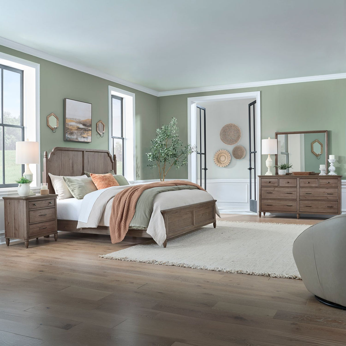 866-BR-KCPBDMN - King California Panel Bed, Dresser & Mirror, Night Stand - Liberty Furniture