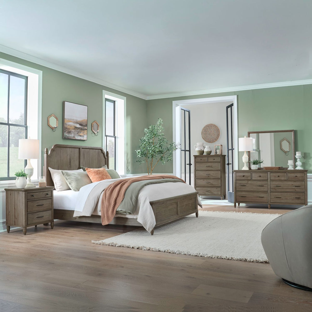 866-BR-KPBDMCN - King Panel Bed, Dresser & Mirror, Chest, Night Stand - Liberty Furniture