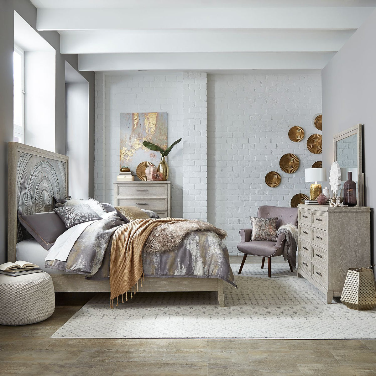 902-BR-KPBDMC - King Panel Bed, Dresser & Mirror, Chest - Liberty Furniture