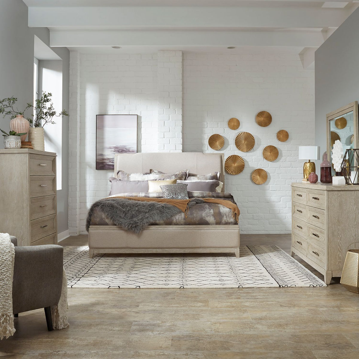 902-BR-KUBDMC - King Uph Bed, Dresser & Mirror, Chest - Liberty Furniture