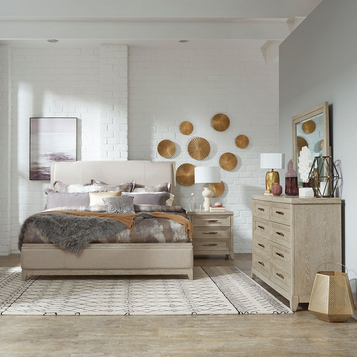 902-BR-KUBDMN - King Uph Bed, Dresser & Mirror, Night Stand - Liberty Furniture