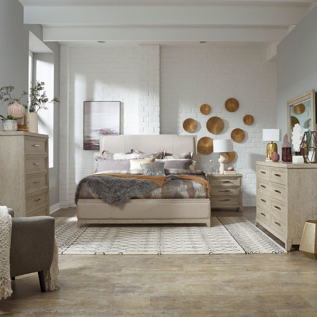 902-BR-QUBDMCN - Queen Uph Bed, Dresser & Mirror, Chest, Night Stand - Liberty Furniture