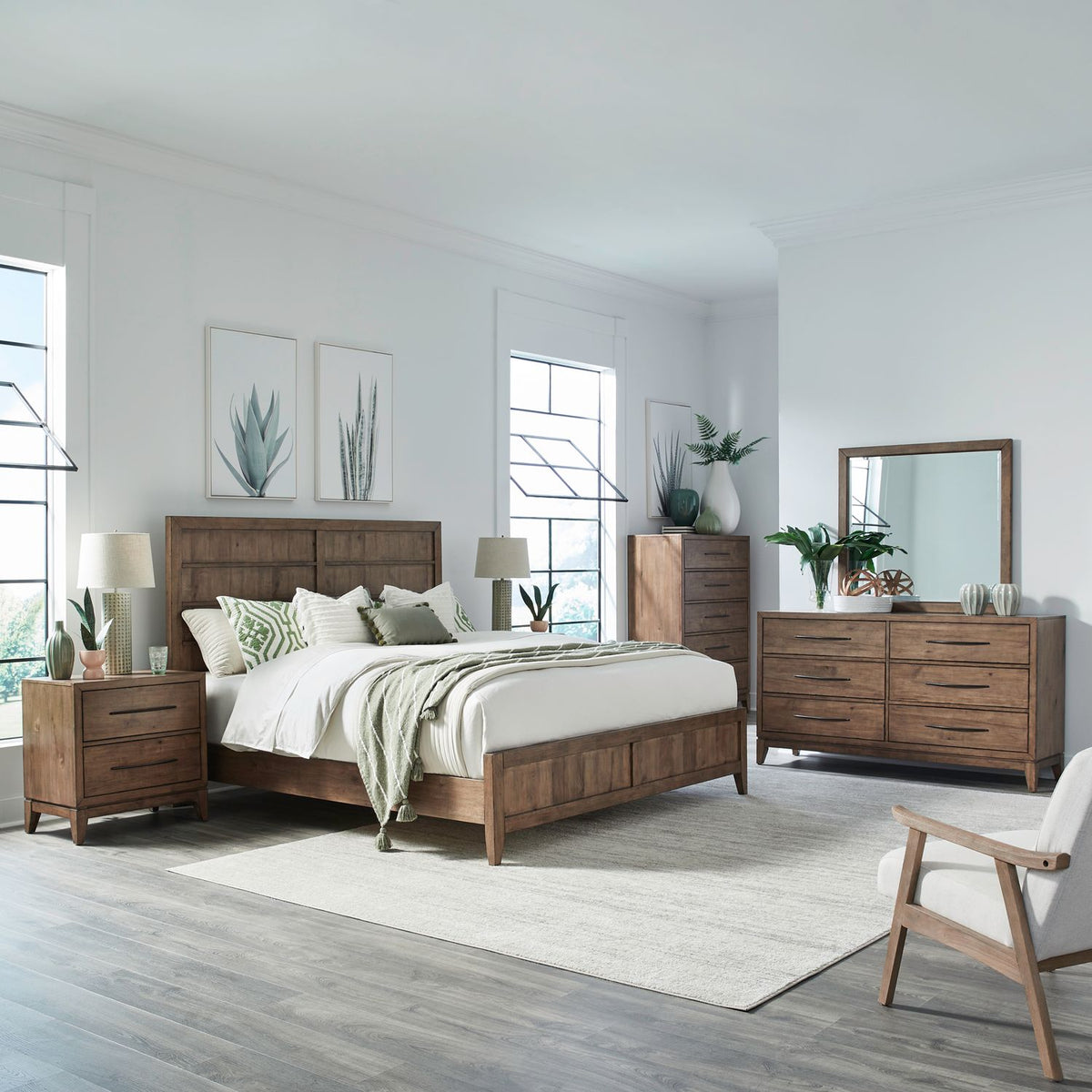 936-BR-CKPBDMCN - King California Panel Bed, Dresser & Mirror, Chest, Night Stand - Liberty Furniture
