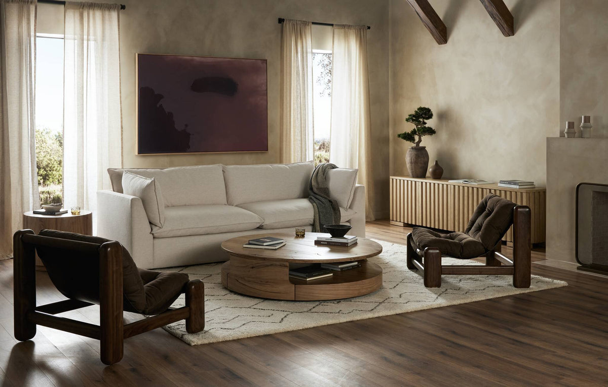 a living room with a couch and a coffee table