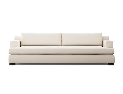 a white couch with black legs