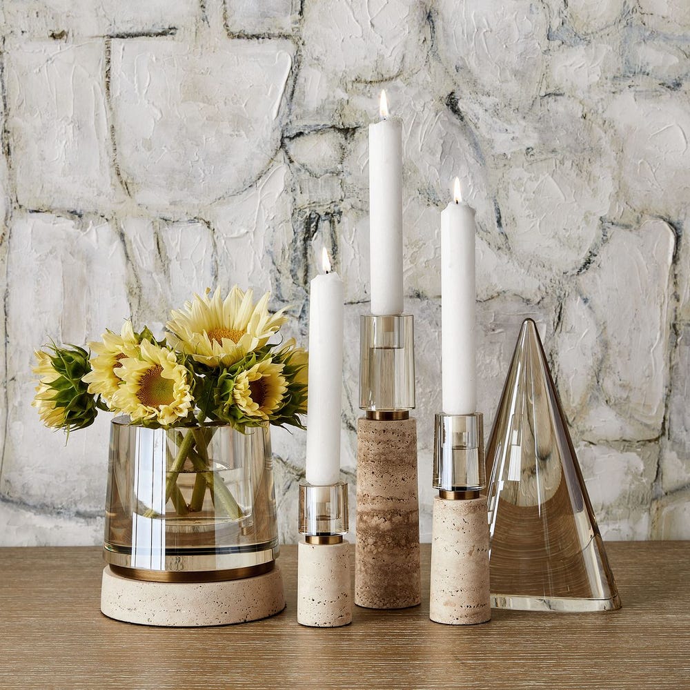 Optic Candleholder/Vase - Travertine