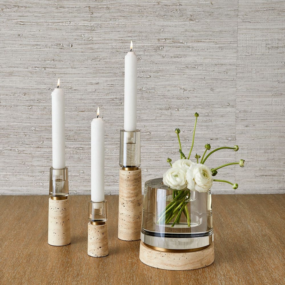 Optic Candleholder/Vase - Travertine
