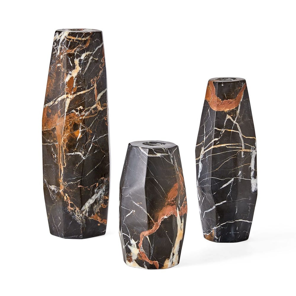 Multifaceted Taper Candleholders - Marble, S/3