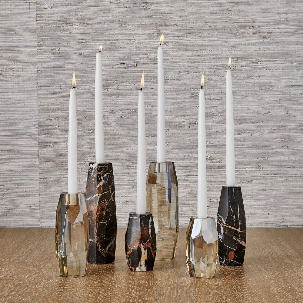 Multifaceted Taper Candleholders - Marble, S/3