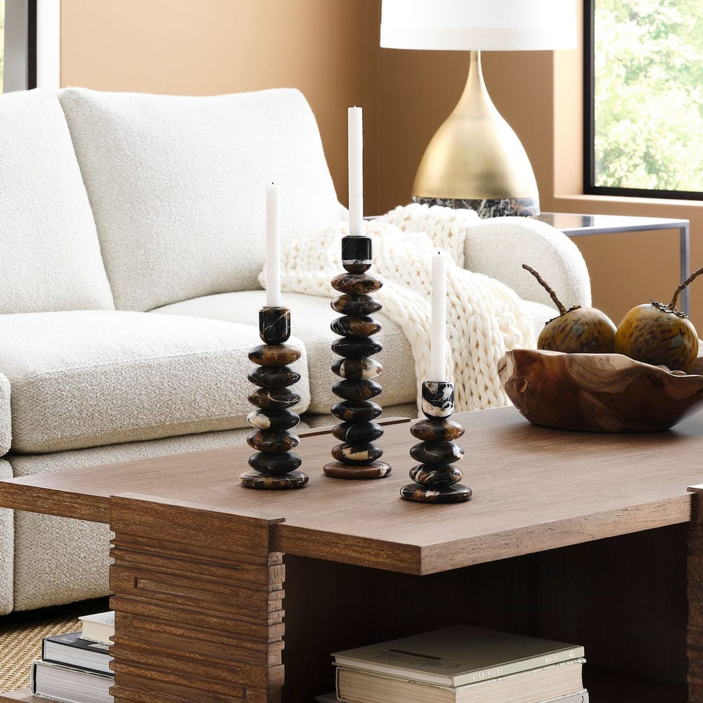 Washed Stones Candleholders, S/3