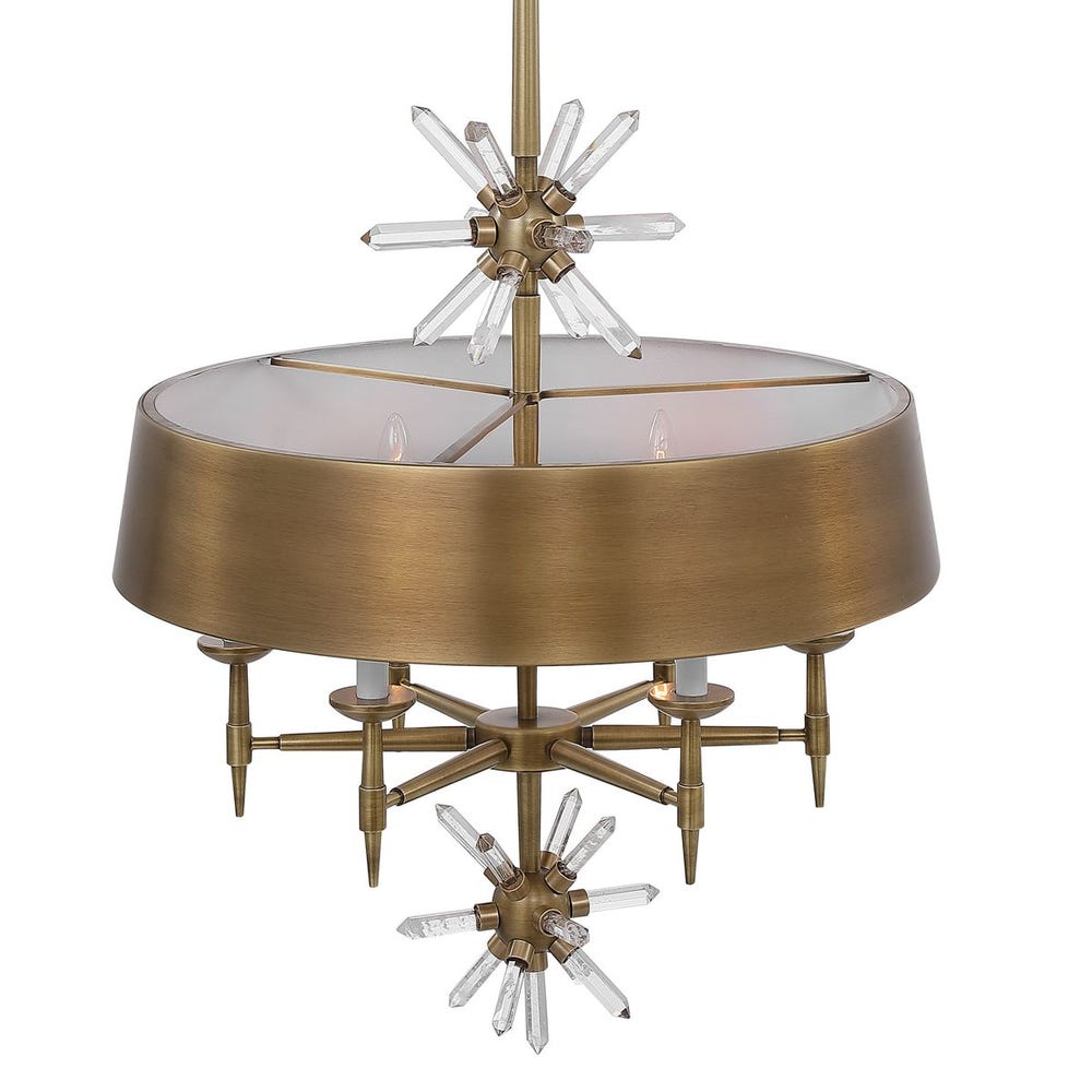 Star Quartz, 6 Lt Pendant - Antique Brass