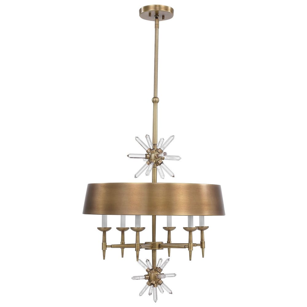 Star Quartz, 6 Lt Pendant - Antique Brass