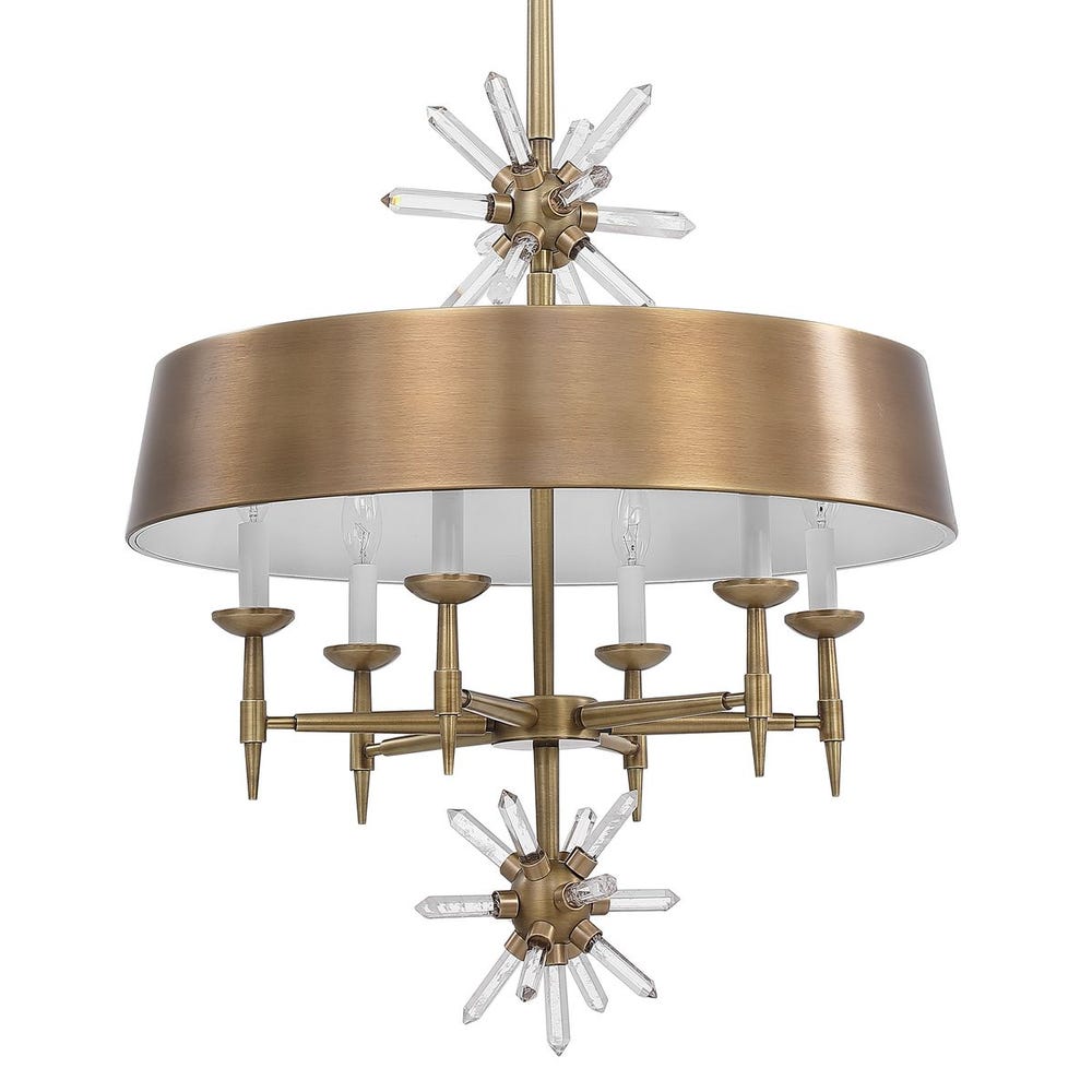 Star Quartz, 6 Lt Pendant - Antique Brass