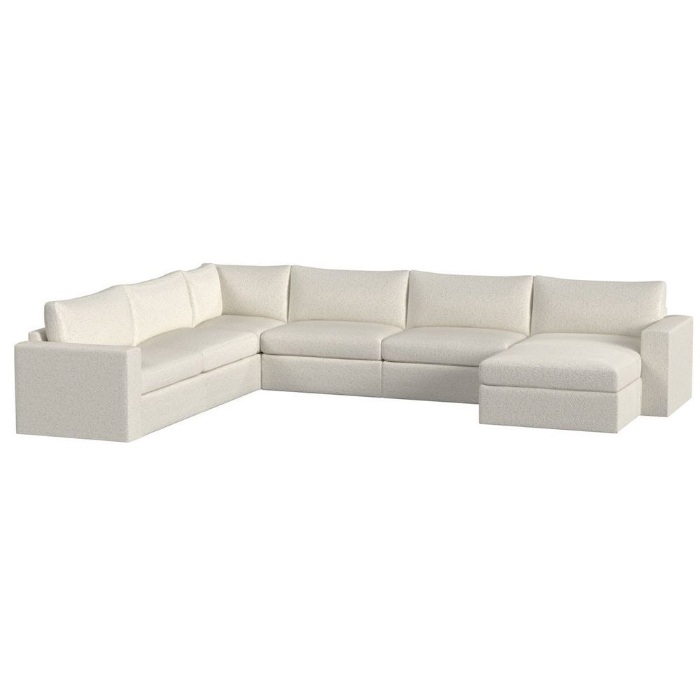 Great Plains Sofa, Alabaster/Linen Weave - Sectional with Ottoman - Cuddly Cream