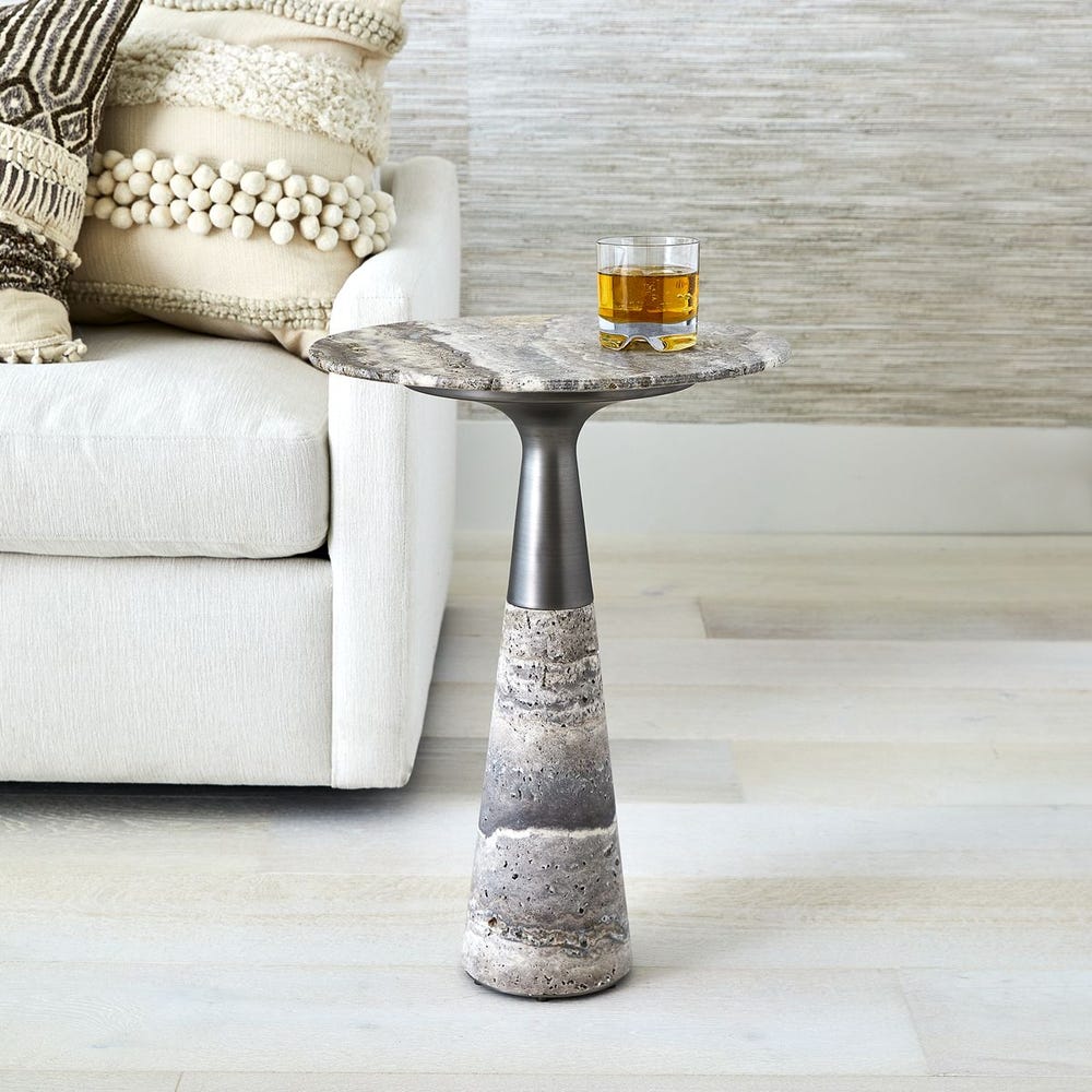 Pier Accent Table - Gray Travertine