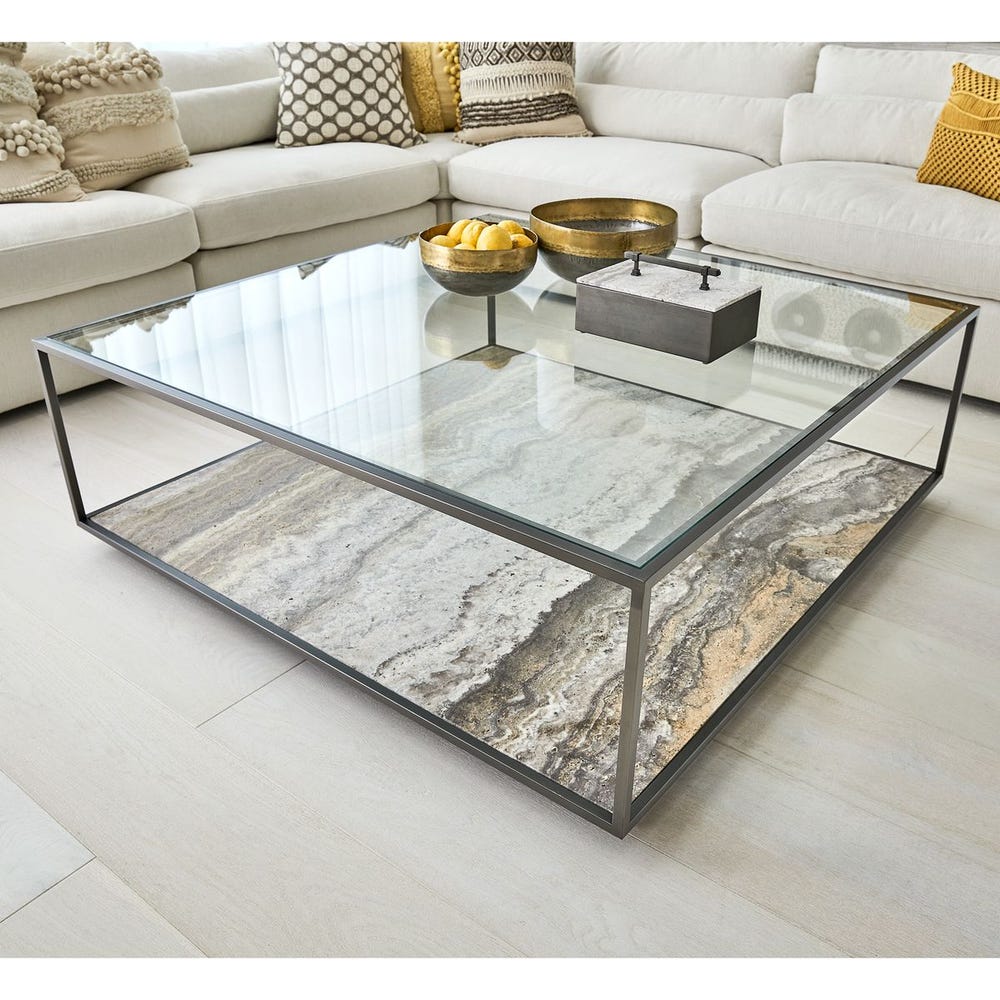 Floating Plane Coffee Table - Travertine/Bronze, 2 Cartons