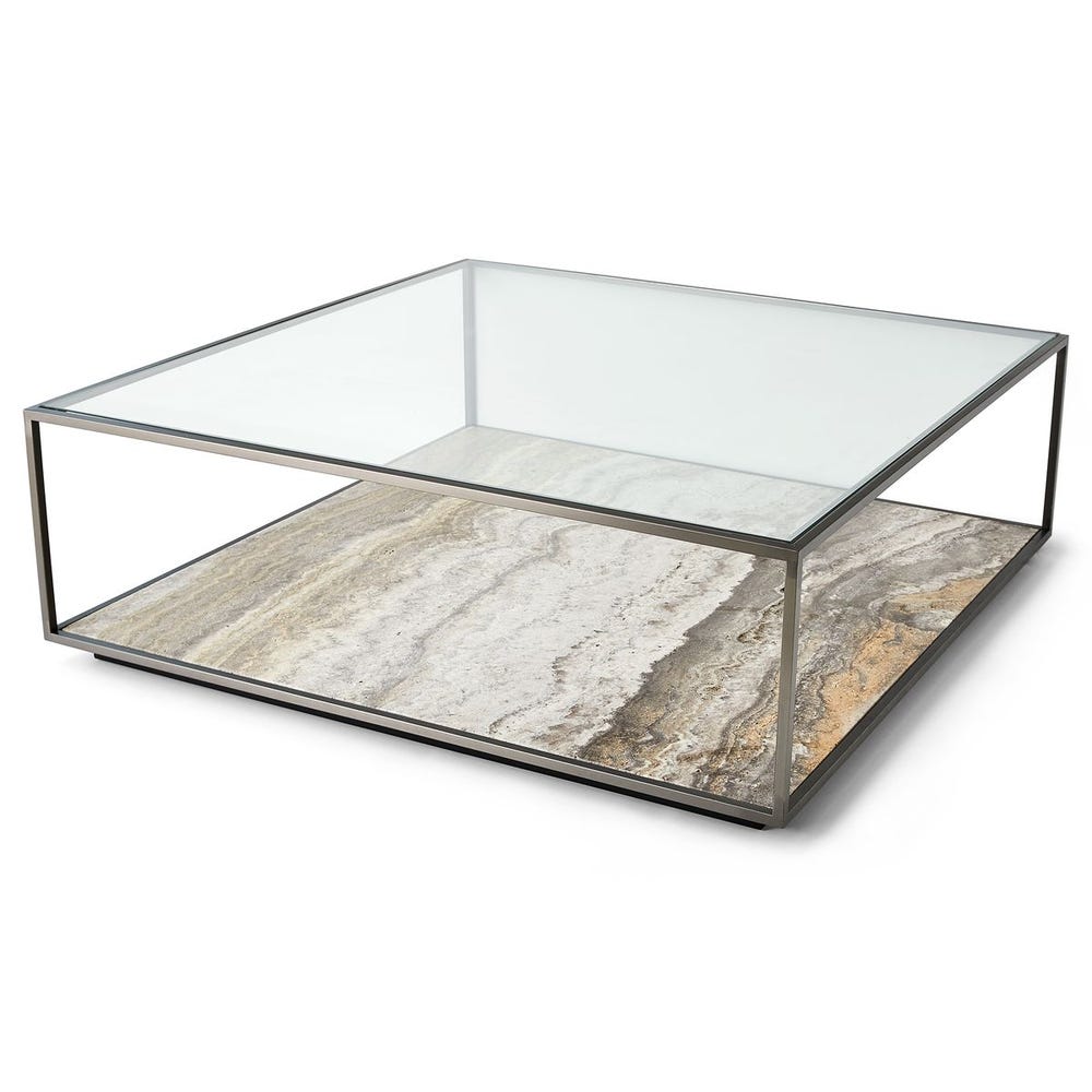 Floating Plane Coffee Table - Travertine/Bronze, 2 Cartons