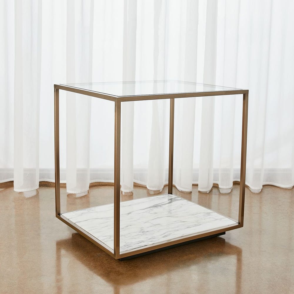 Floating Plane End Table - Marble/Brass