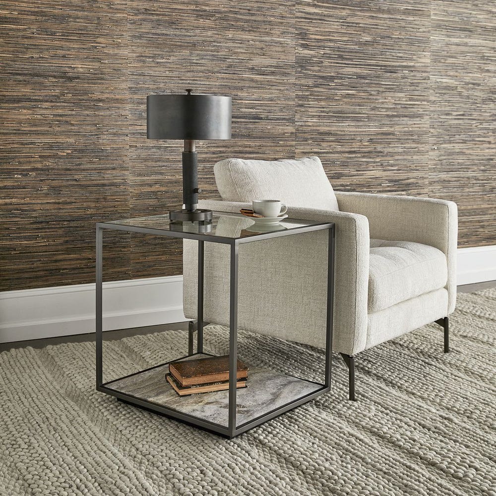 Floating Plane End Table - Travertine/Bronze