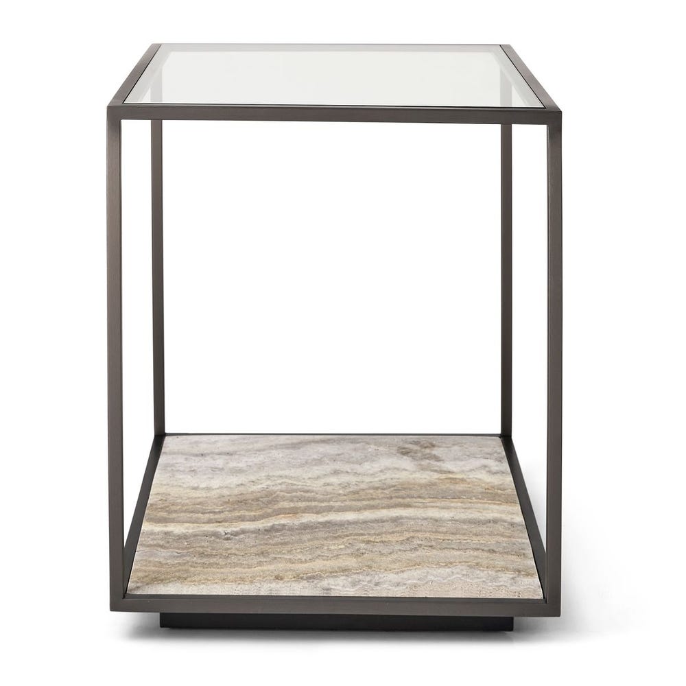 Floating Plane End Table - Travertine/Bronze
