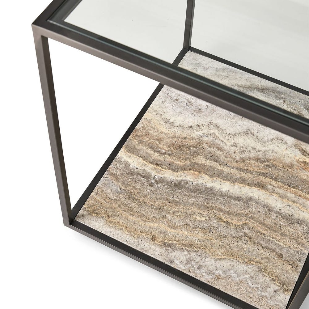 Floating Plane End Table - Travertine/Bronze