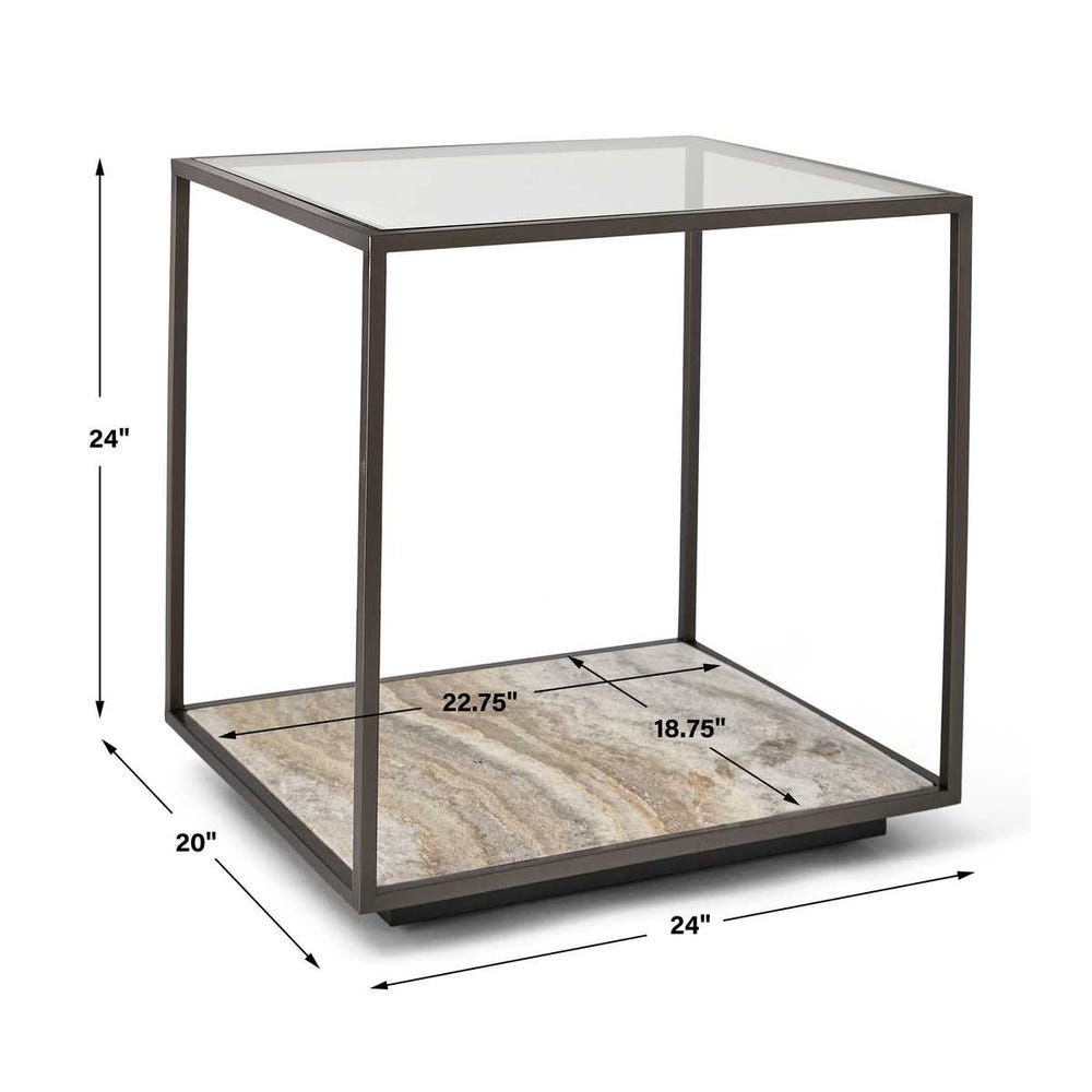 Floating Plane End Table - Travertine/Bronze