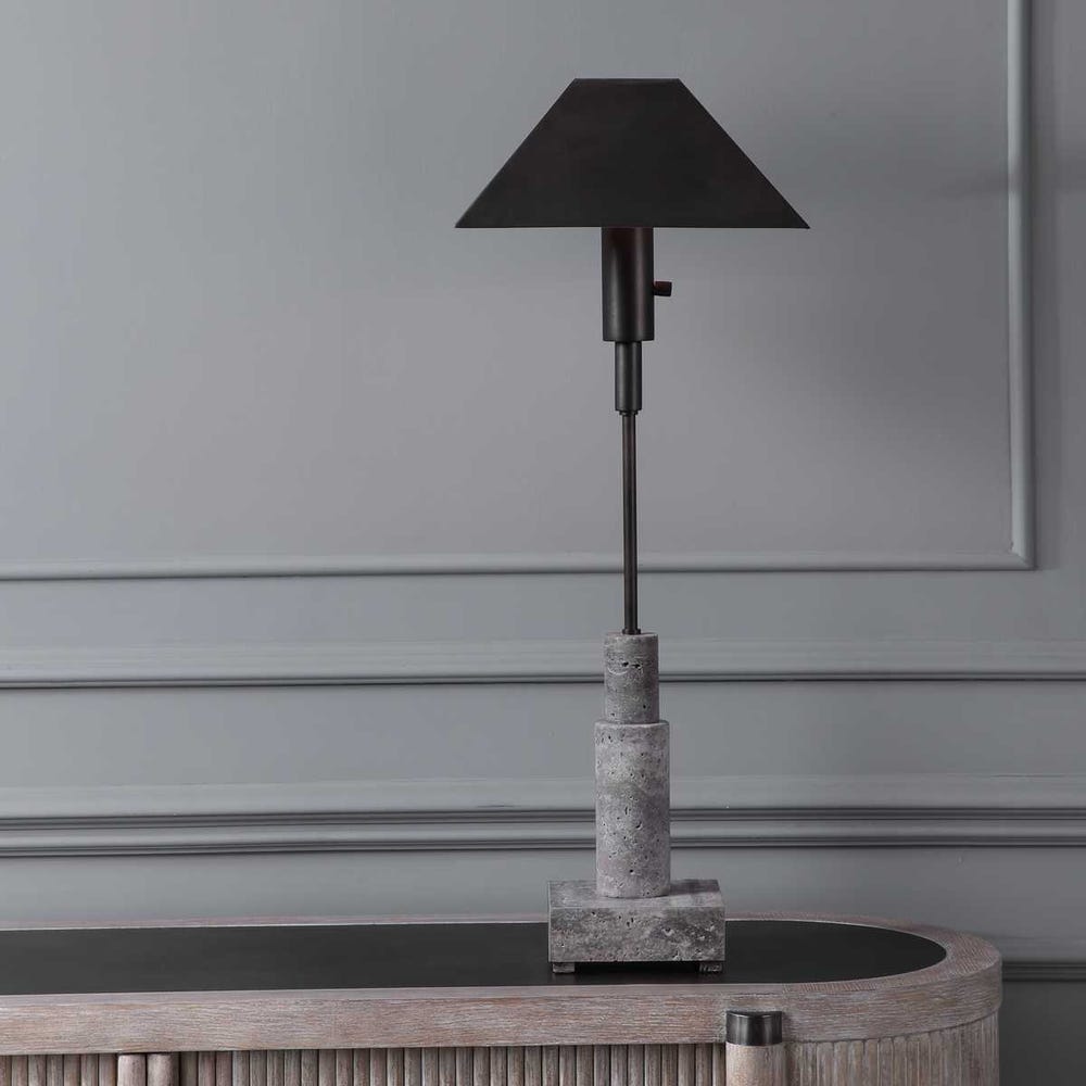 Telescope Buffet Lamp - Gray Travertine/Bronze