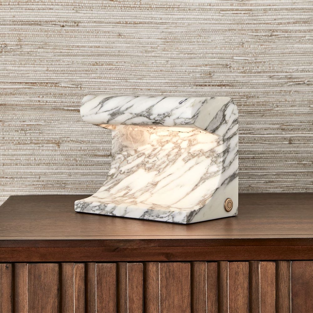 Carved Beam Rechargeable Mini Lamp - Arabescato Marble