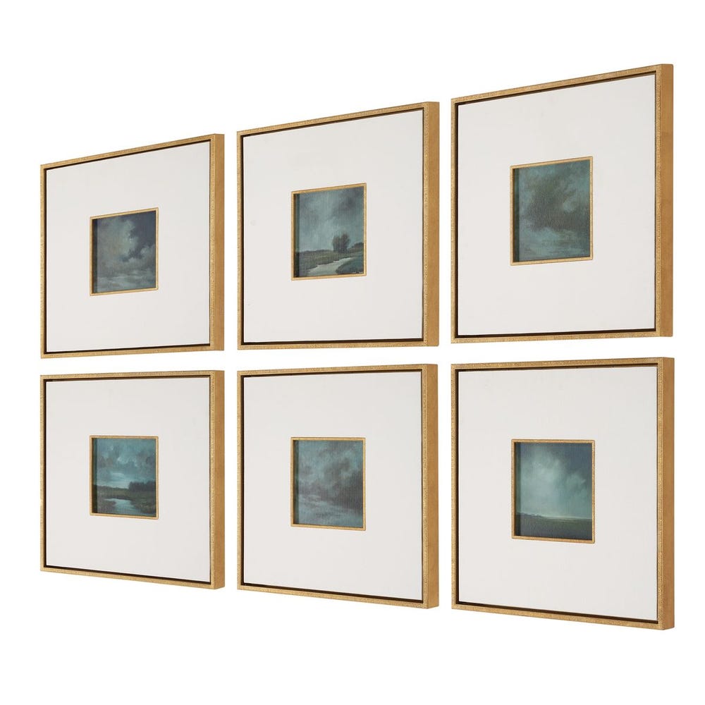 Evening Cumulation Framed Canvases, S/6