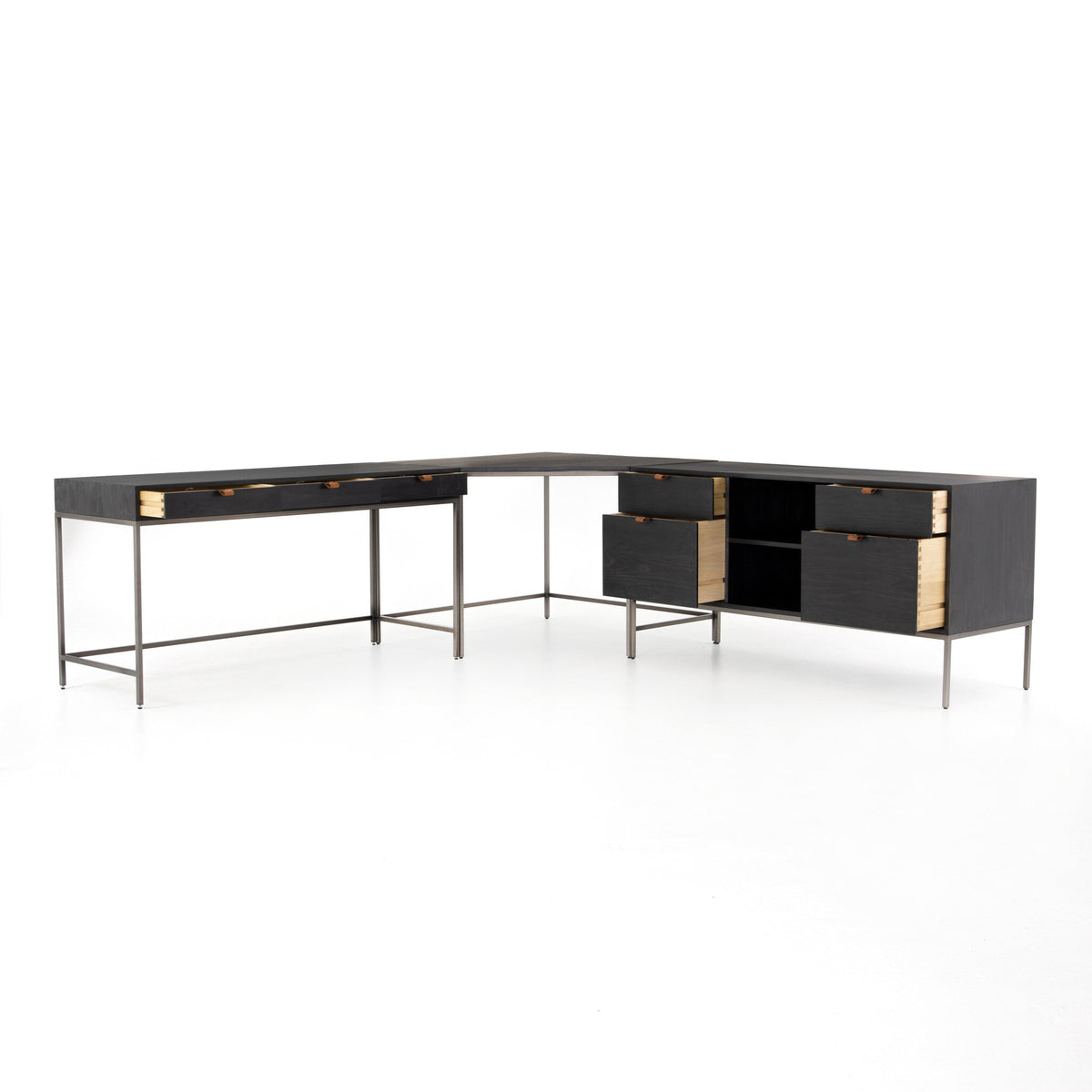 Trey Desk System With Filing Credenza