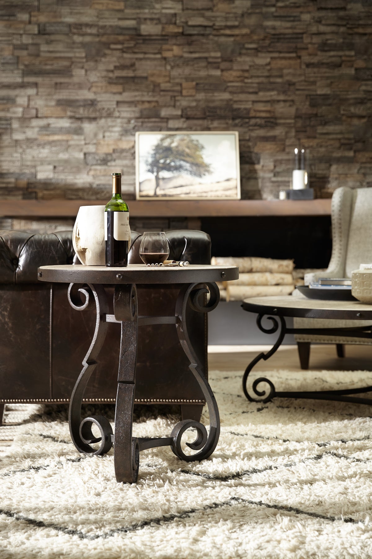 a table with a wine bottle on it