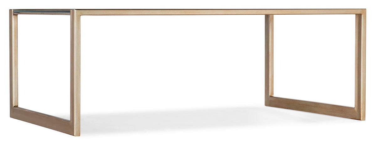 a table with a long rectangular table leg