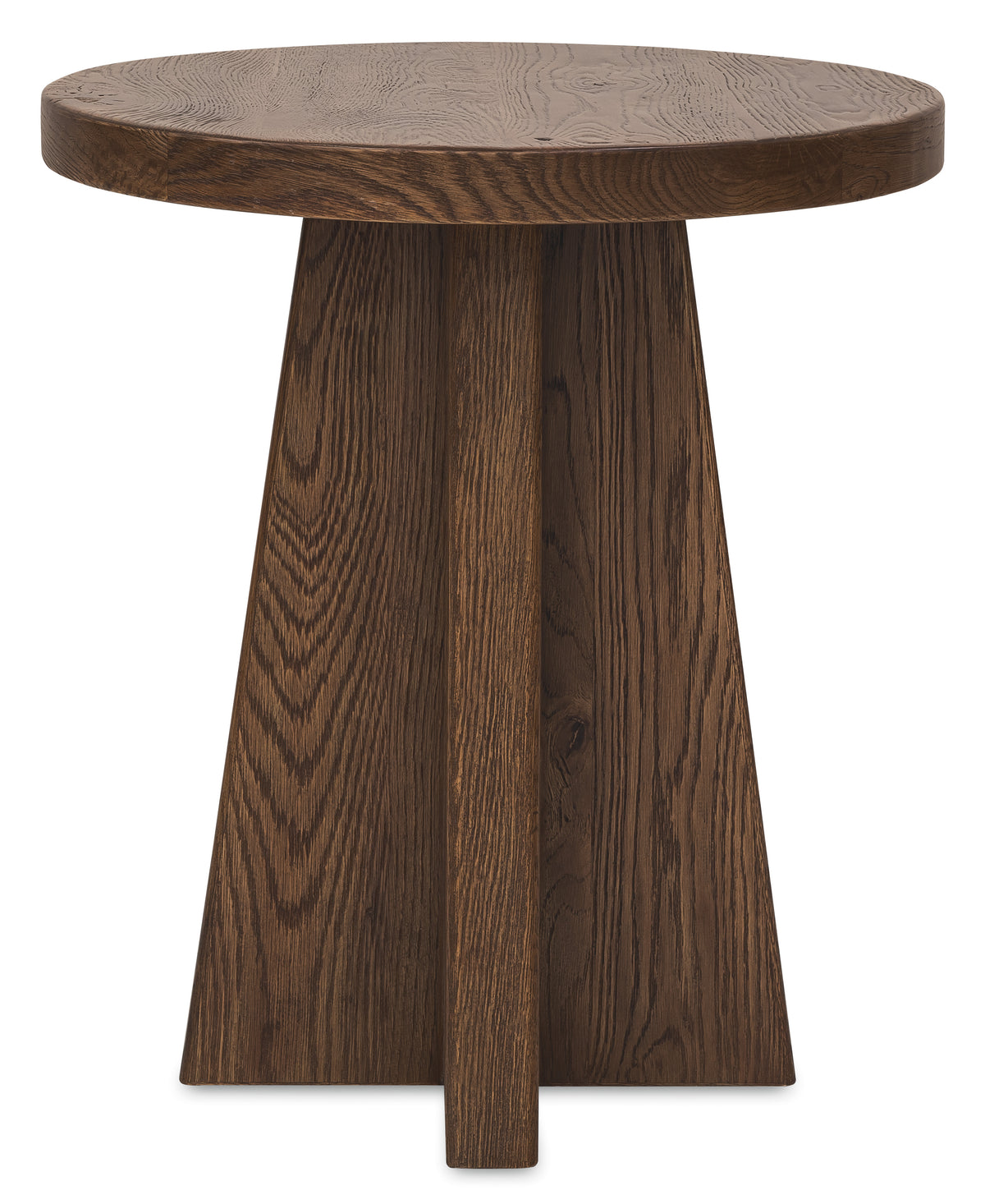 a round wooden table with a white background