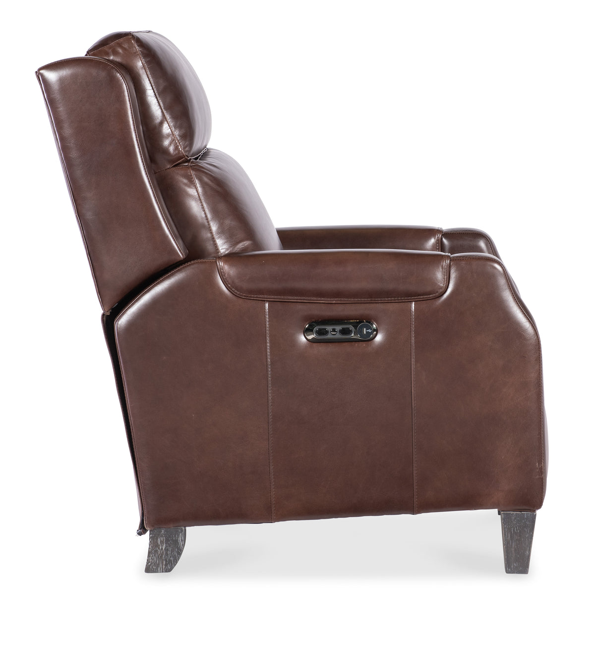 a brown leather recliner chair