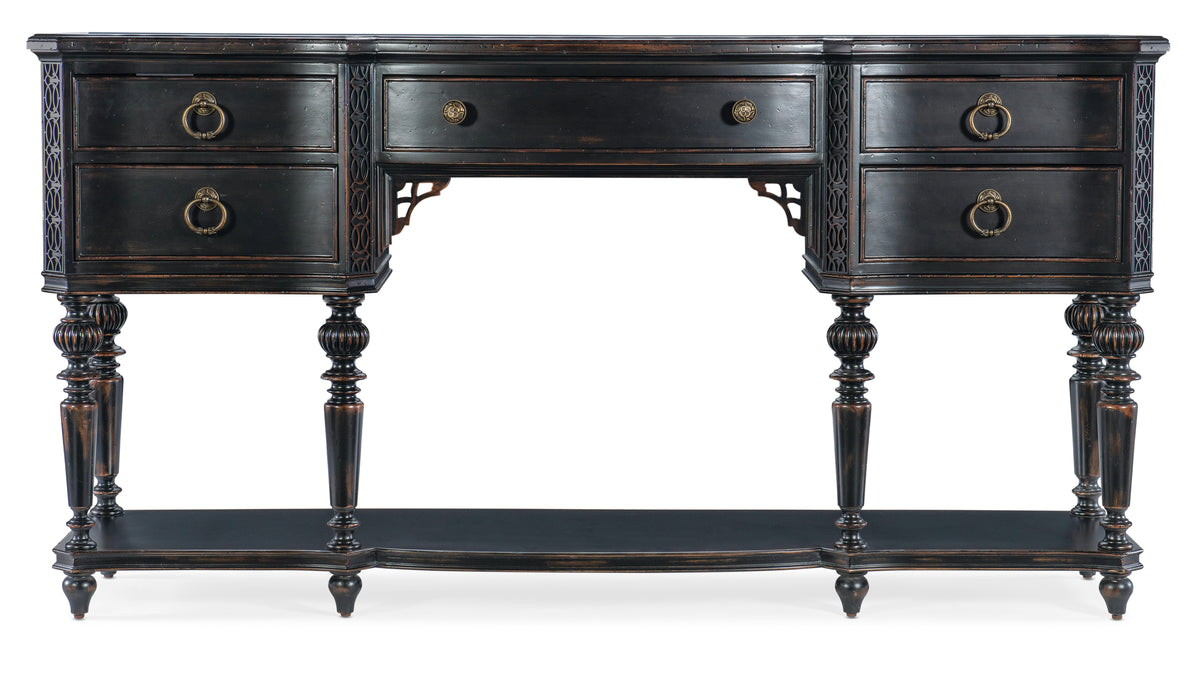 a black table with drawers