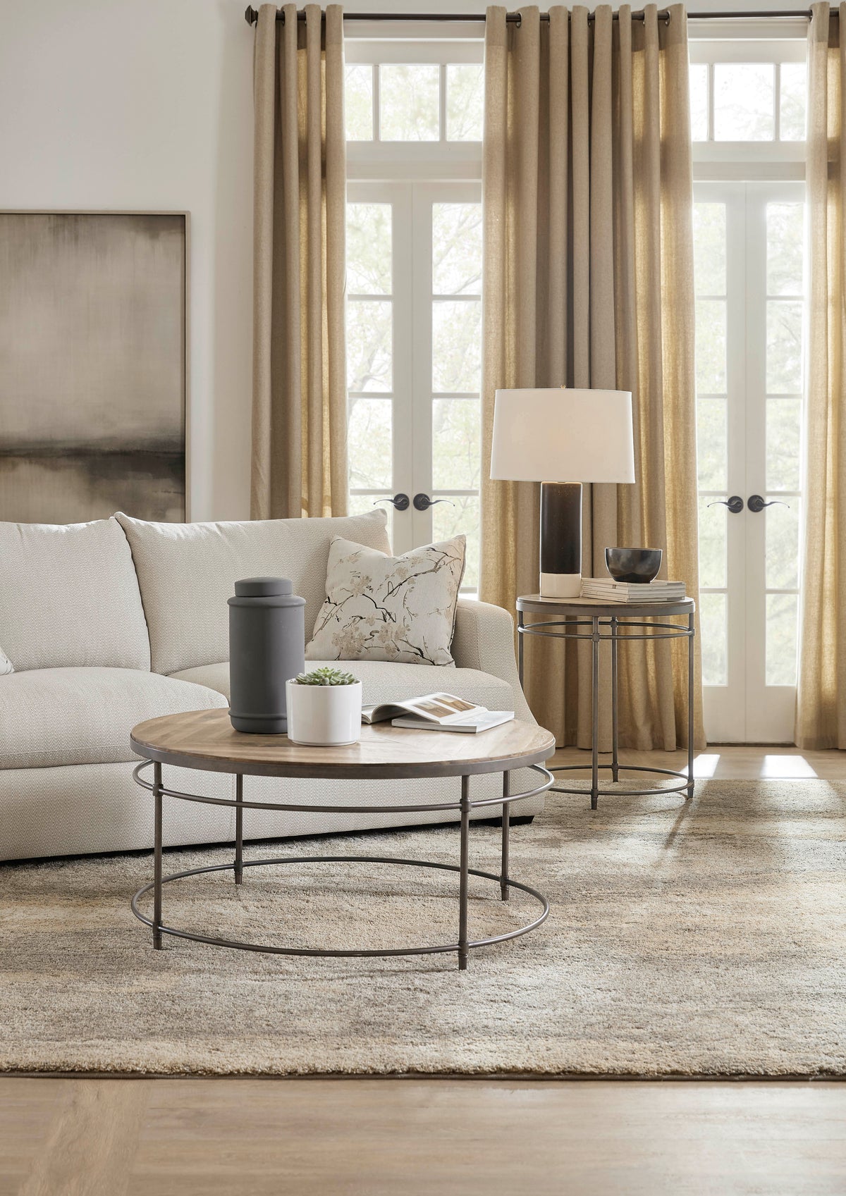 a living room with a couch and coffee table