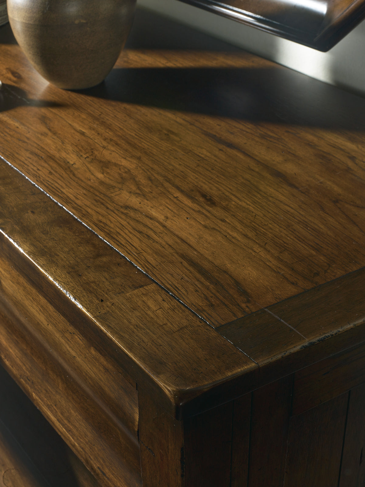 a close up of a wood table