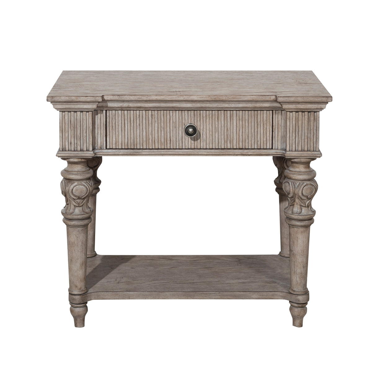 a wooden table with a drawer
