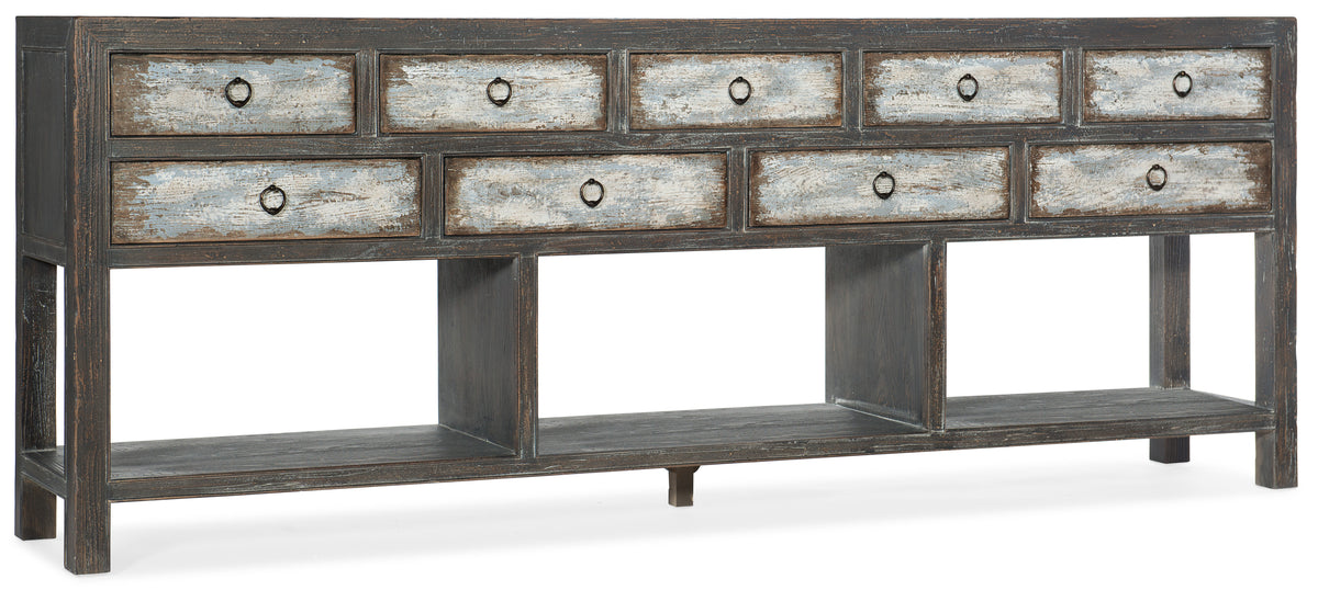 a wooden dresser with drawers