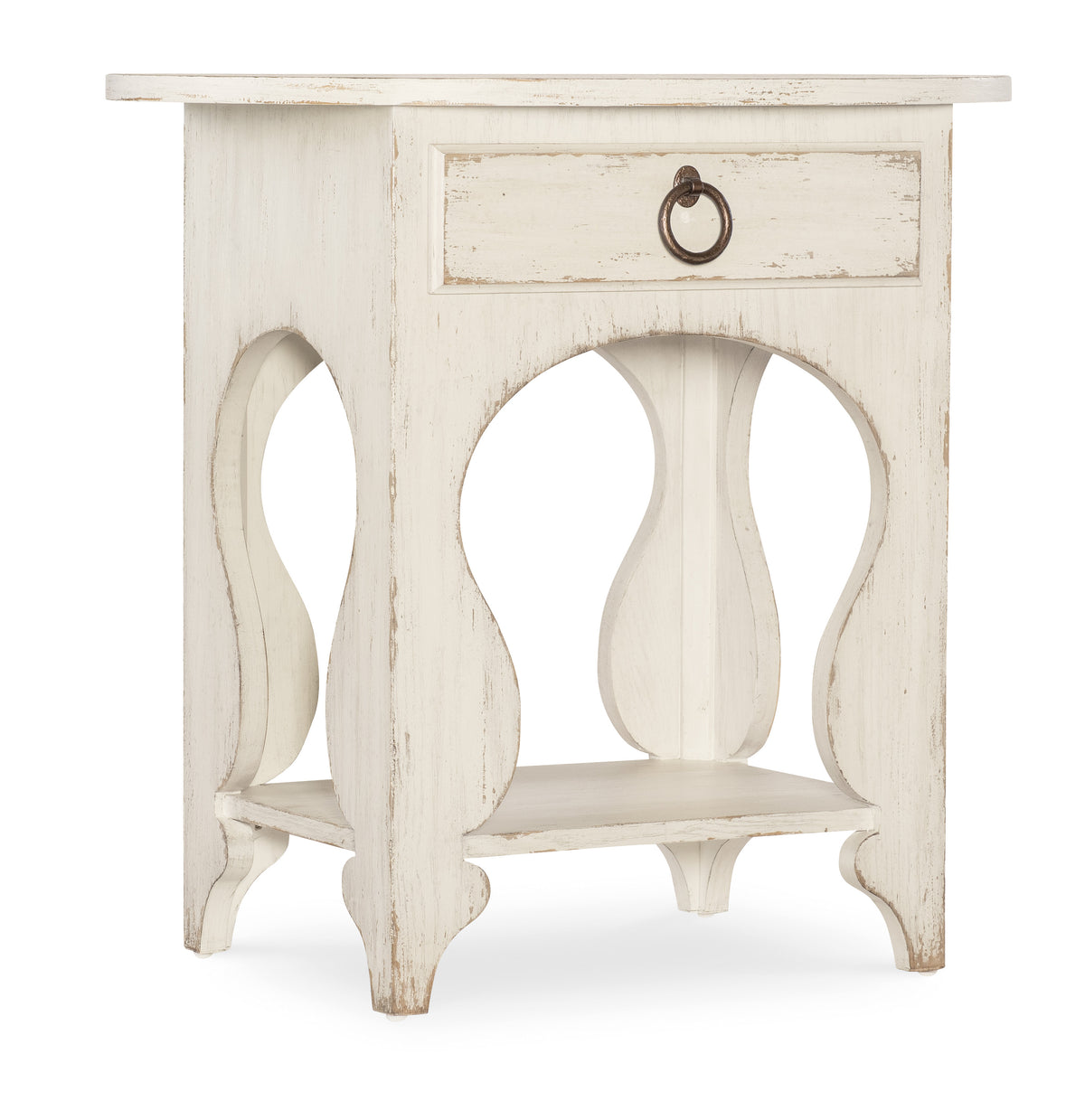 a white table with a drawer
