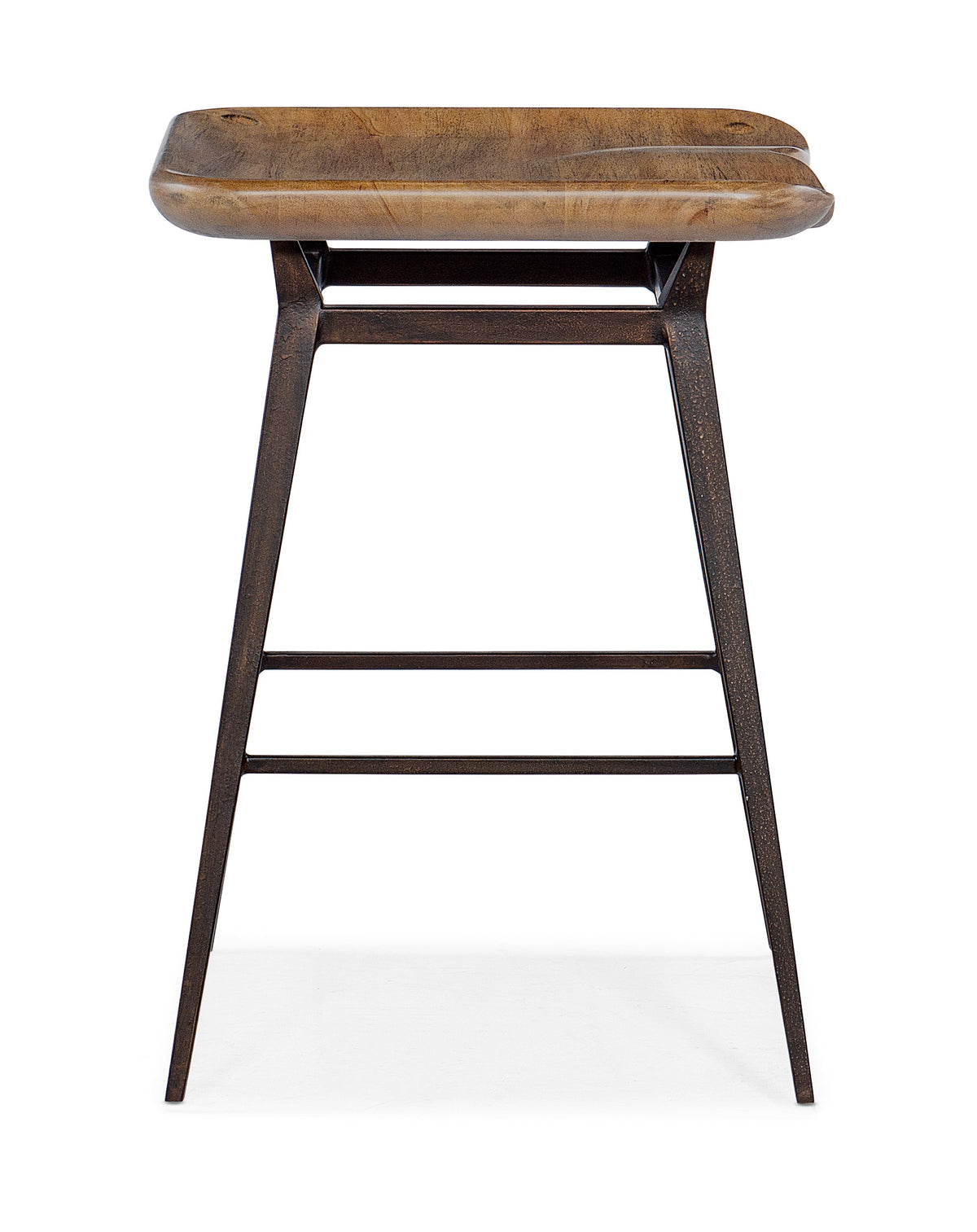 a brown stool with metal legs