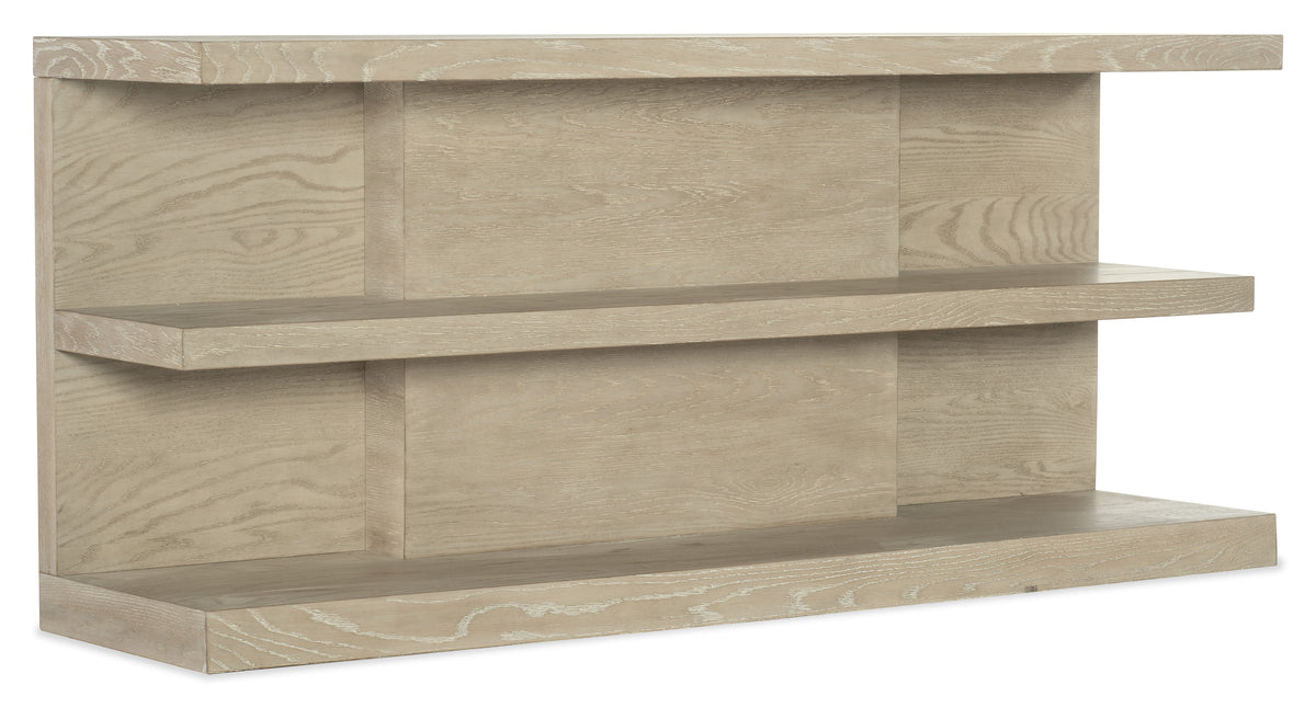 a wooden shelf with two shelves